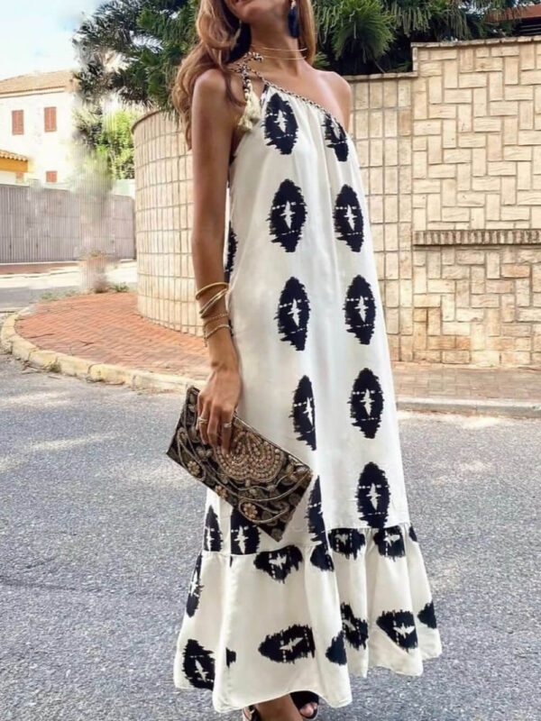 Sunshine Ethnic Print One Shoulder Loose Maxi Dress - Image 4