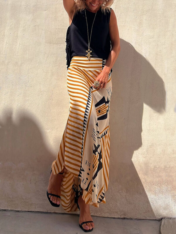 Geometric Print Elastic Waist Maxi Skirt - Image 2