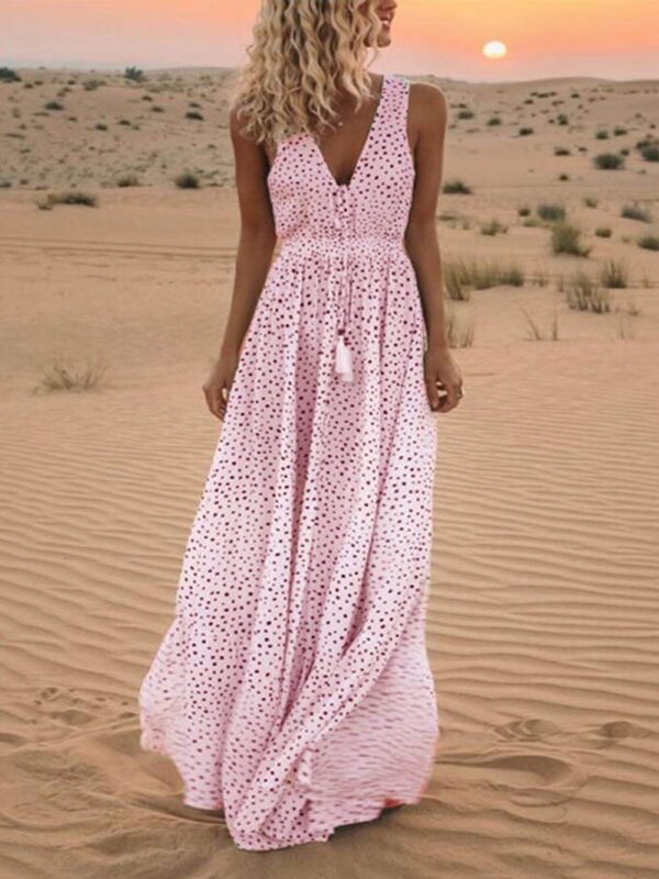 Bohemian V-Neck Sleeveless Polka-Dot Maxi Skirt - Image 2