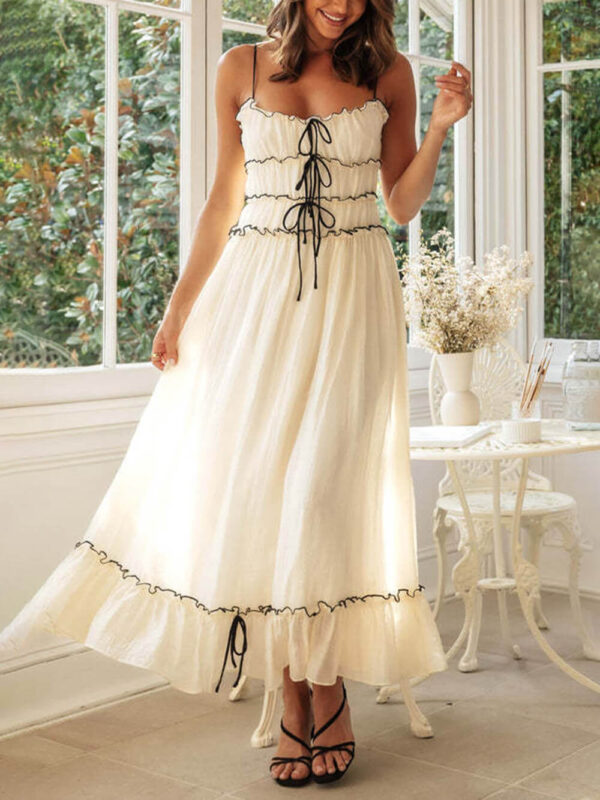 Elegant Off-Shoulder Strap Patchwork Dress - Image 4