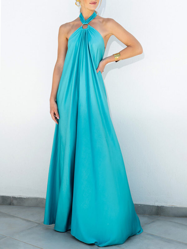 Summer Temperament Satin Halter Swing Gown Dresses - Image 3