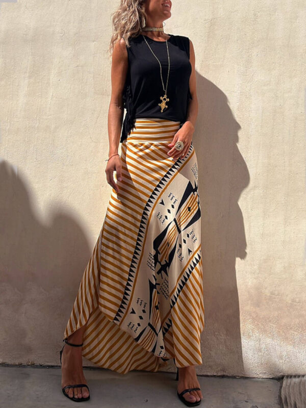 Geometric Print Elastic Waist Maxi Skirt - Image 5