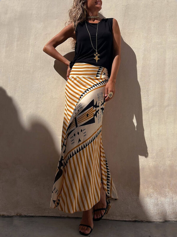 Geometric Print Elastic Waist Maxi Skirt - Image 6