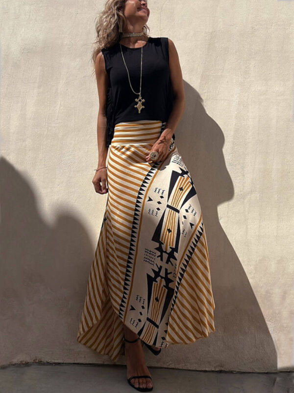 Geometric Print Elastic Waist Maxi Skirt - Image 7