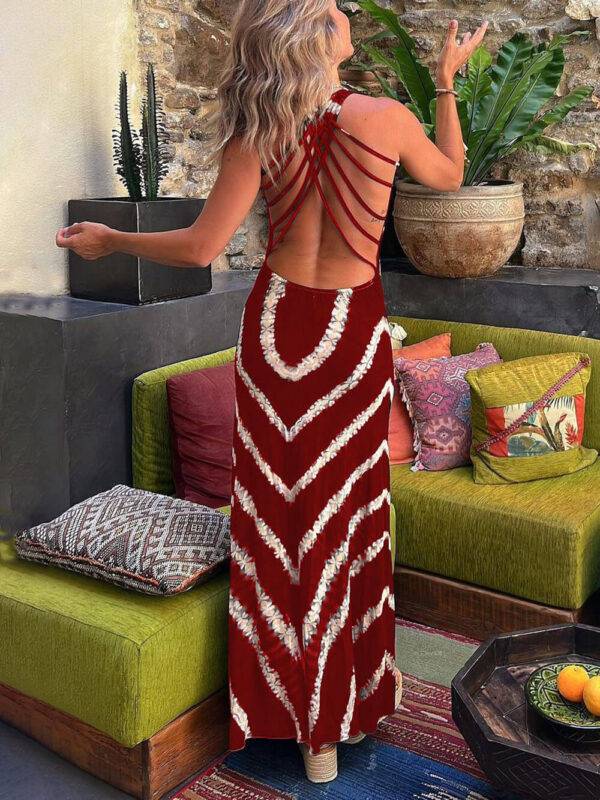 Wave Print Tie Back Stretch Maxi Dress - Image 4