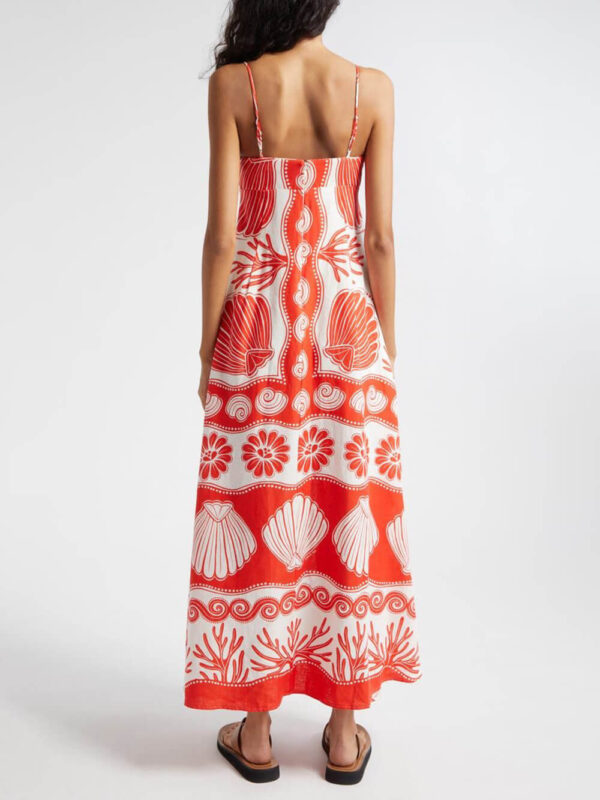 Shell Unique Print Front Lace-Up Loose Maxi Dress - Image 5