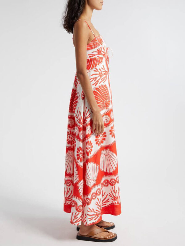 Shell Unique Print Front Lace-Up Loose Maxi Dress - Image 6