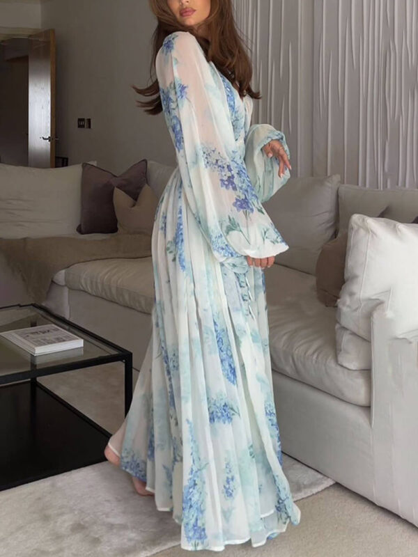 Ocean Flower Chiffon Floral Drawstring Waist Maxi Dress - Image 2