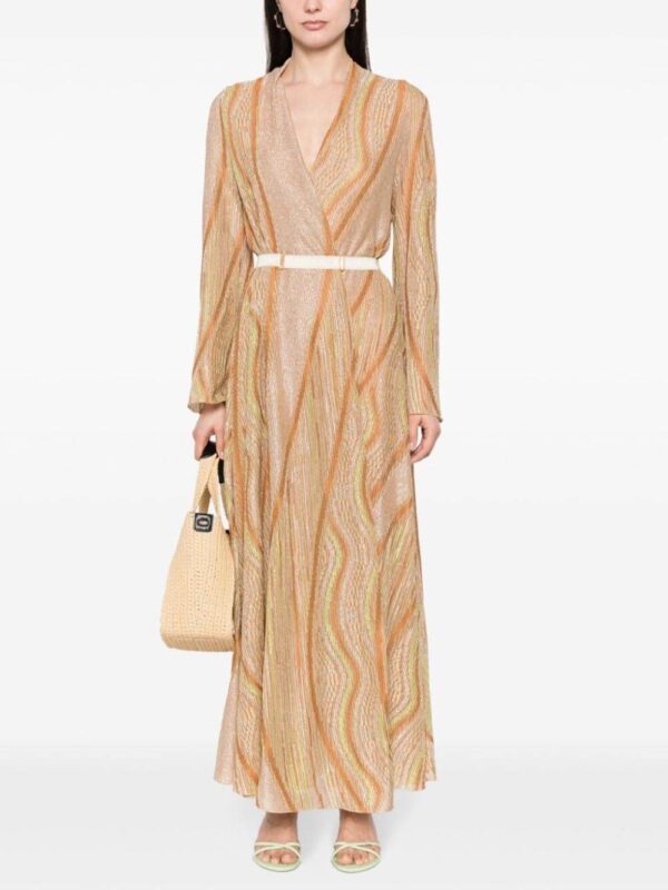 Loose Wave-Striped Printed Cardigan Maxi Dress - Image 2