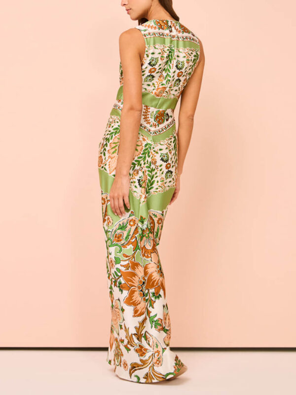 Unique Paisley Print Central Twist Knot Detail Slit Maxi Dress - Image 4