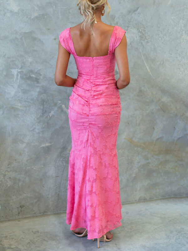 Beauty Floral Textured Material Ruched Fishtail Maxi Dress - Image 5