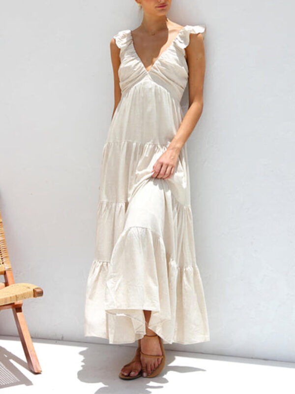 Ruffled Flying Sleeves Smocked Back Tiered Vacation Maxi Dress - Image 2