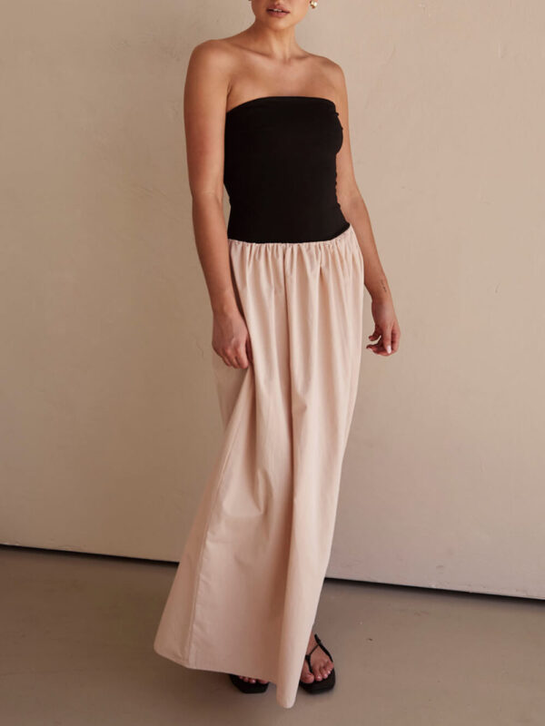 Strapless Black And Sand Paneled Maxi Dress - Image 3