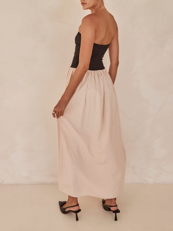 Strapless Black And Sand Paneled Maxi Dress - Image 4