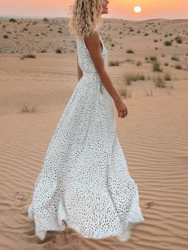 Bohemian V-Neck Sleeveless Polka-Dot Maxi Skirt - Image 4