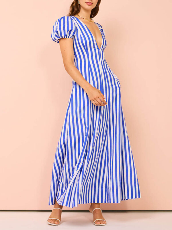 Bubble Sleeve In Stripe Wavy Maxi Dress - Image 6