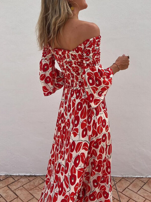 Floral Print Smocked Off Shoulder Pocketed Maxi Dress - Image 5