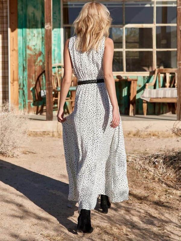 Bohemian V-Neck Sleeveless Polka-Dot Maxi Skirt - Image 5