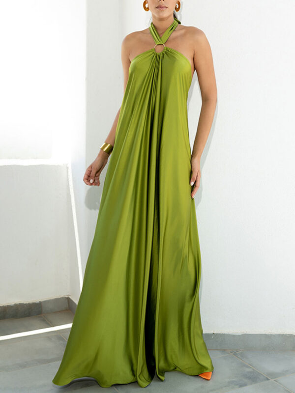 Summer Temperament Satin Halter Swing Gown Dresses - Image 2