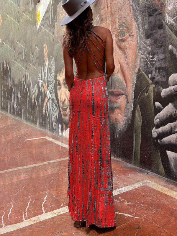 Tie-dye Print Back Lace-up Stretch Maxi Dress - Image 6