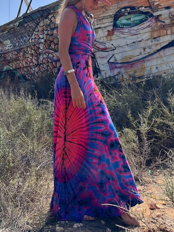 Printed Sleeveless V-Neck Maxi Dress - Image 4