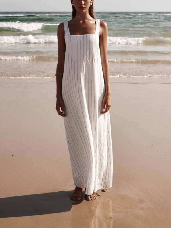 White With Charcoal Pinstripe Maxi Dress - Image 2