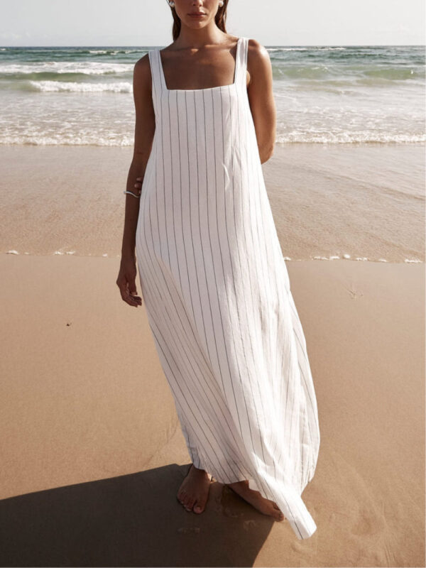 White With Charcoal Pinstripe Maxi Dress - Image 3