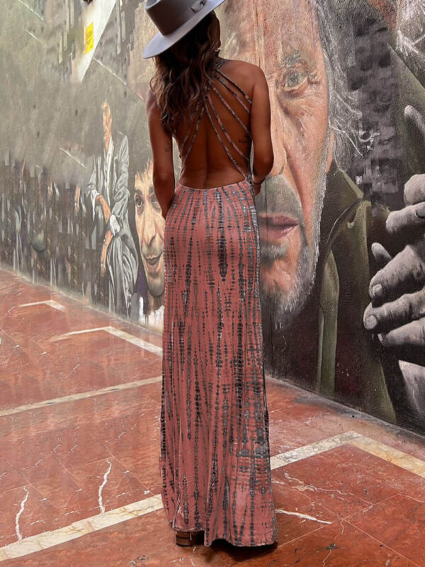 Tie-dye Print Back Lace-up Stretch Maxi Dress - Image 10