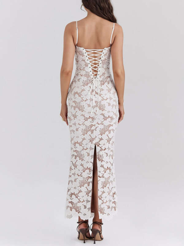 Stylish Sexy Lace Halter See-Through Midi Dress - Image 3