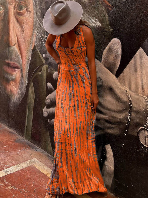 Tie-dye Print Back Lace-up Stretch Maxi Dress - Image 7