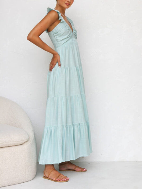 Ruffled Flying Sleeves Smocked Back Tiered Vacation Maxi Dress - Image 9