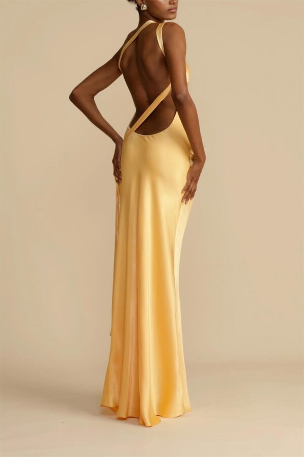 Moonlit Soiree Satin Asymmetrical One Shouder Backless Strap Maxi Dress - Image 8