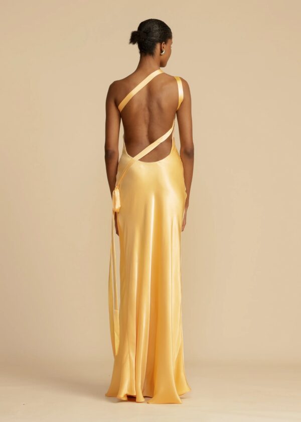 Moonlit Soiree Satin Asymmetrical One Shouder Backless Strap Maxi Dress - Image 6