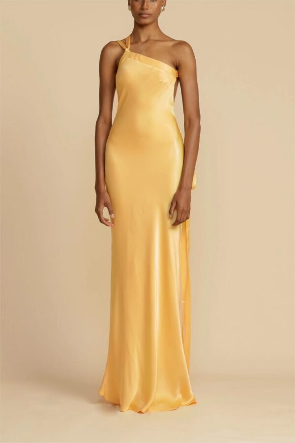 Moonlit Soiree Satin Asymmetrical One Shouder Backless Strap Maxi Dress - Image 5