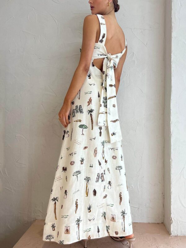 Fashionable Personalized Graffiti Suspender Sexy Backless Maxi Dress - Image 2